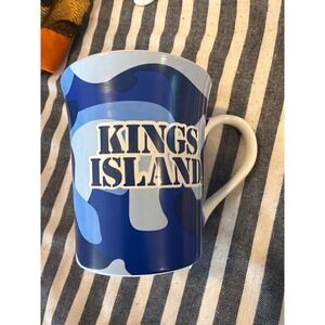 Kings Island Blue Camouflage Souvenir Ceramic Coffee Mug Tapered Theme Park Cup